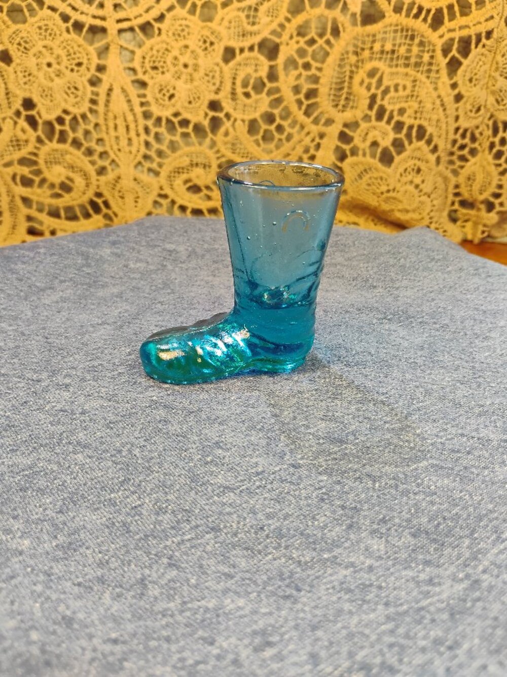 Vintage Blue Glass Boot Toothpick Holder/Shot Glass